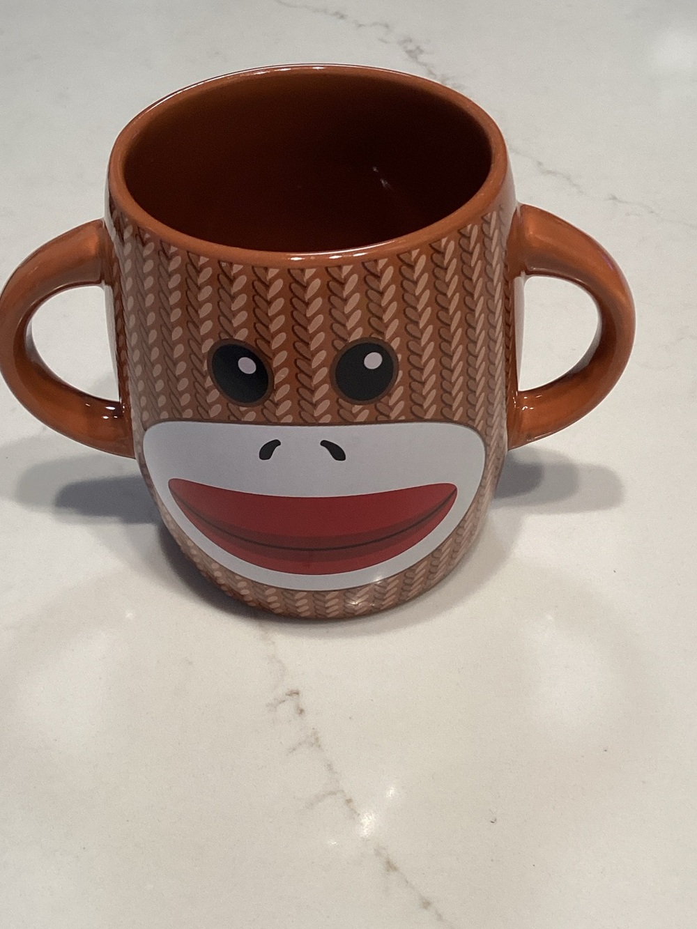 Galerie Double-Handled Brown Sock Monkey Ceramic Coffee Mug